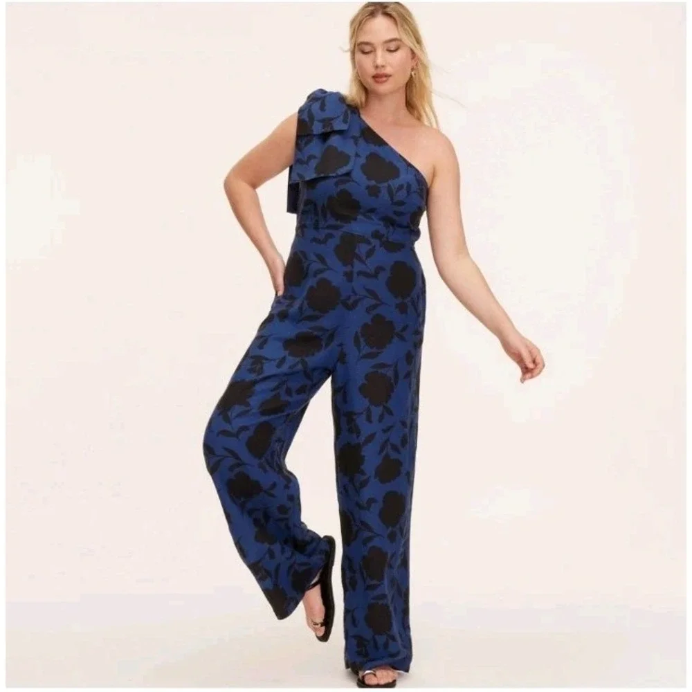 NEW Kate Spade × Target Blue Black Classic Rose Linen Blend Jumpsuit Size‎ 12